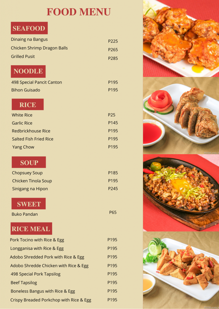 Food Menu - Rooms for Rent-Accommodation-Food-Cafeteria-roomsforrent.ph